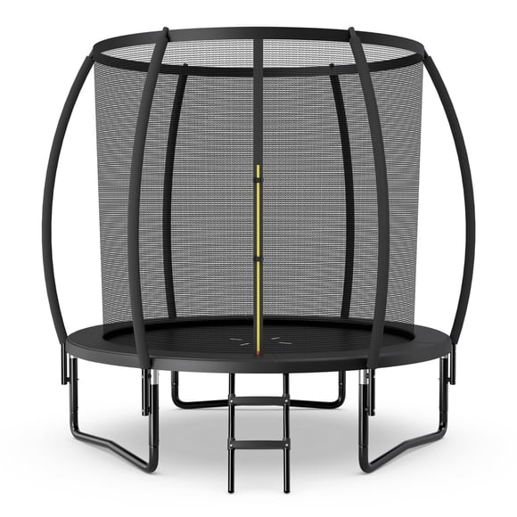 Gymax Trampoline Récréatif de 12 Pi avec Échelle, Filet d'Enceinte, Coussin de Sécurité, Extérieur, Noir