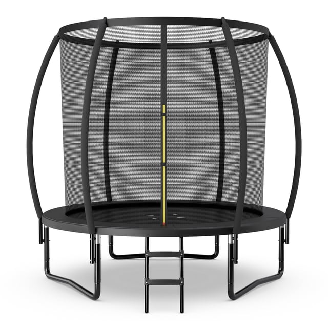 Gymax Trampoline Récréatif de 12 Pi avec Échelle, Filet d'Enceinte, Coussin de Sécurité, Extérieur, Noir