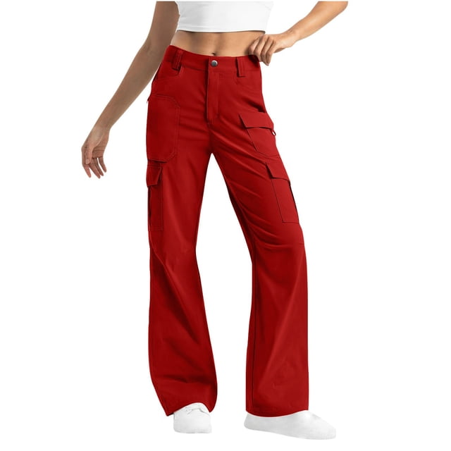 LOVZFMLL Pantalon pour Femme, Salopette Décontractée Unie Taille Haute d'Extérieur avec Poches Rouge, TG