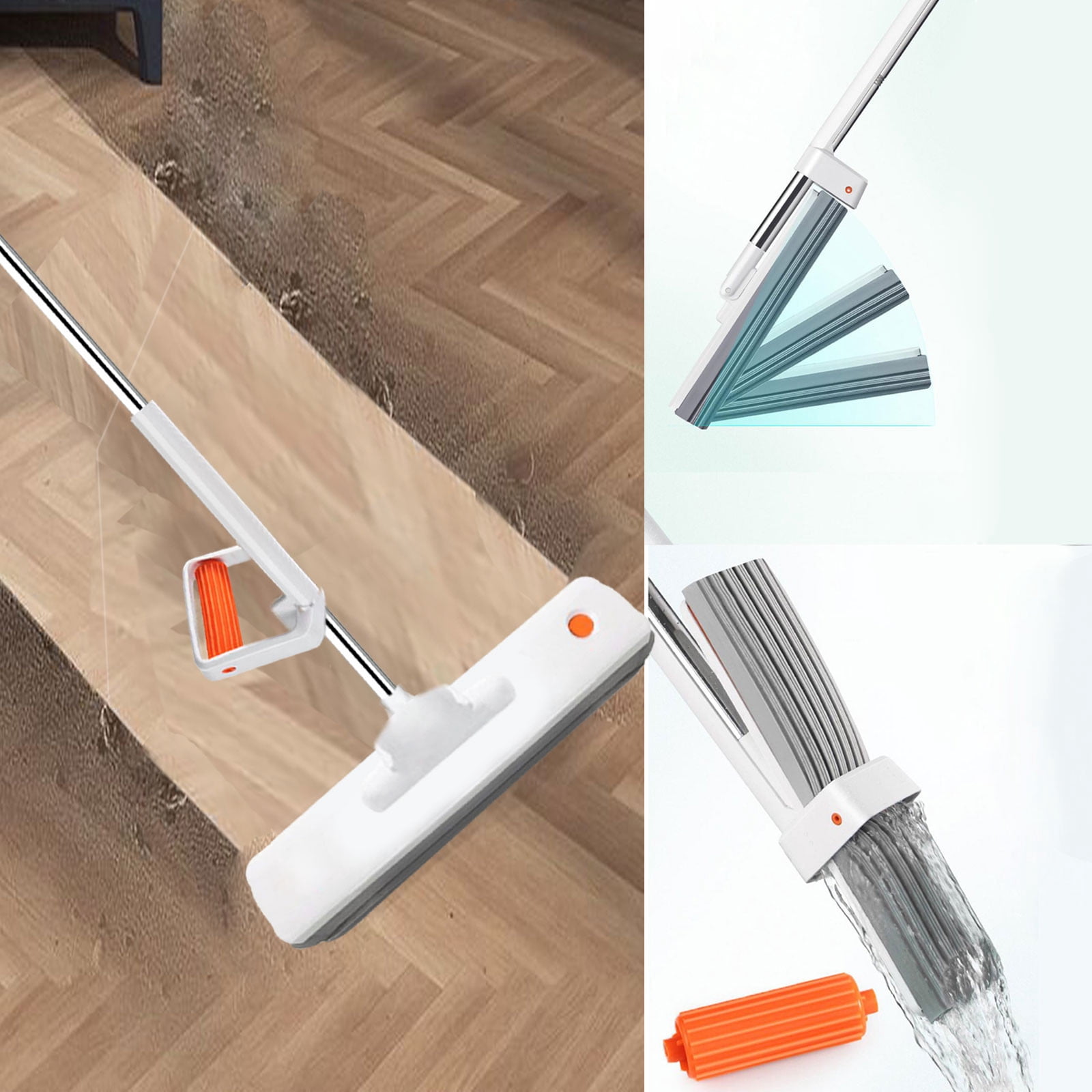 PEONAVET Lazy mop 33CM/13in Hands- Mop, Lazy Collodion Mop Push Pull Compress Water Dry Wet Sponge Mop, Automatic Wringing, 180 Degree Hands- Microfiber Floor Mop,-P