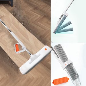 PEONAVET Lazy mop 33CM/13in Mains- Mop, Lazy Collodion Mop Push Pull Compresseur eau humide sèche éponge Mop , Attachage automatique , 180 Degree Hands- Microfibre Floor Mop,-P