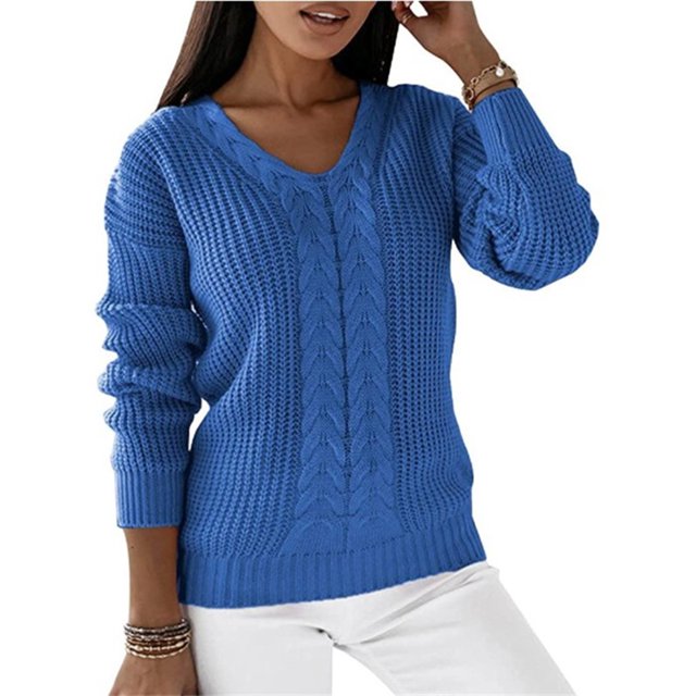 LUXUR Chandails Tricotés Épais pour Femmes Tricot Chic Chandail Bleu m