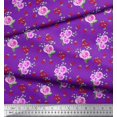 thumbnail image 2 of Soimoi Coton Tissu Cambier Point, Feuilles & Rose Imprimé Floral 1 Yard 42 Inch Wide, 2 of 3