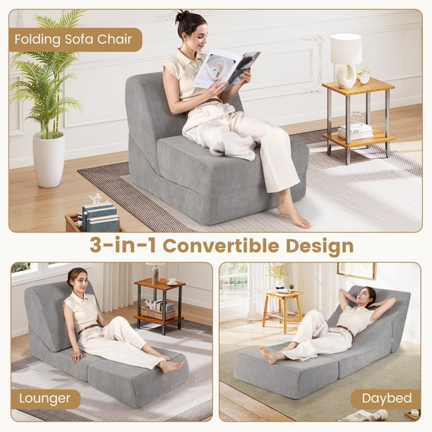 Gymax 3-in-1 Folding Sofa Bed Convertible Sleeper Chair w