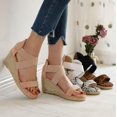 thumbnail image 4 of Womens Platform Wedge Sandals Ankle Strappy Open Toe Slingback High Heel Summer Sandals, 4 of 5