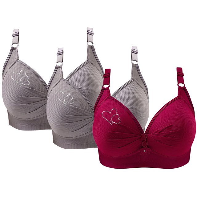 Lolmot Bras for Women, 3PCS Womans Printing Gathered Together Large Size Daily Bra Underwear No Rims