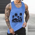 thumbnail image 1 of Économies d'Été! Débardeur Homme Horkkom Imprimé Palmier Col Rond Sans Manches Chemises Décontractées Sport Gym Musculation, 1 of 5
