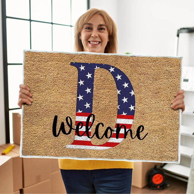 4th of July Door Mat Outdoor,Independence Day Welcome Doormat, 4th of July Coir Doormat with Non Slip Backing ,Patriotic Mat Star Front Porch Rugs For Home Entrance 4th of July Decoration,(15*24")