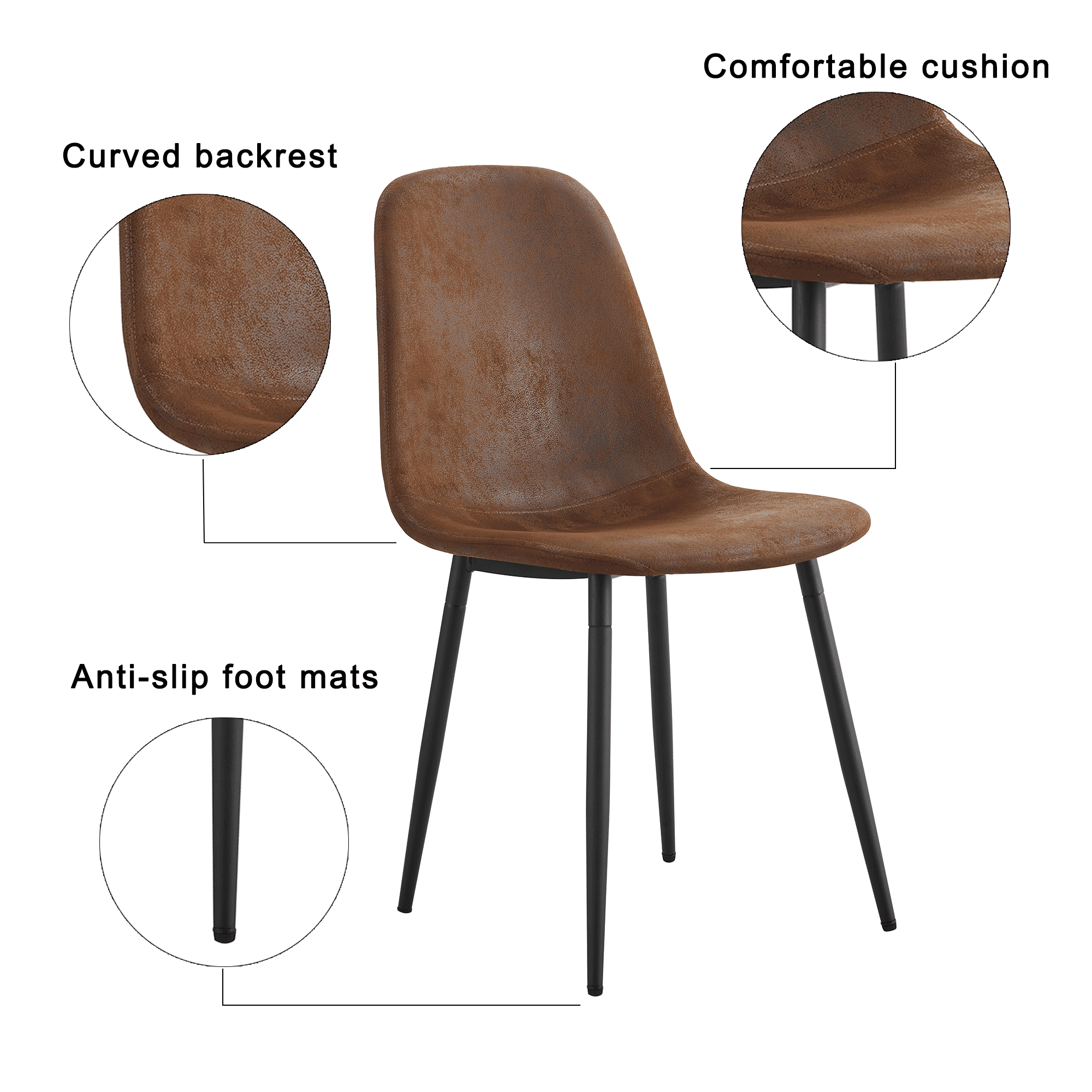 Noble House Ensemble de 6 chaises de salle à manger modernes en tissu technique brun aspect suède