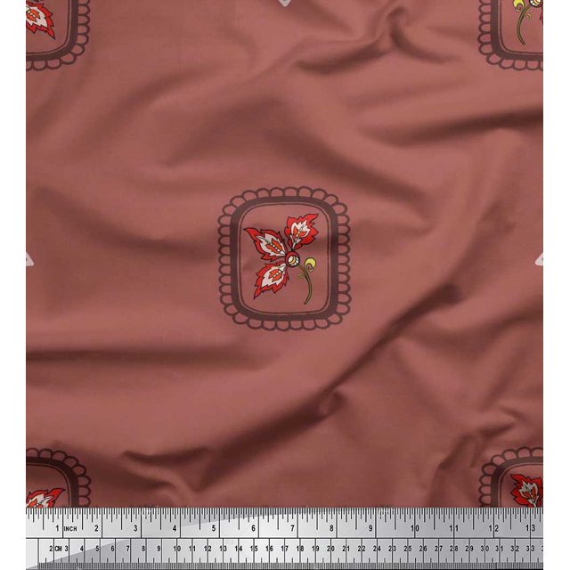 Soimoi Rayon Fabric Square & Floral Artistic Fabric Prints By Yard 42 Inch Wide