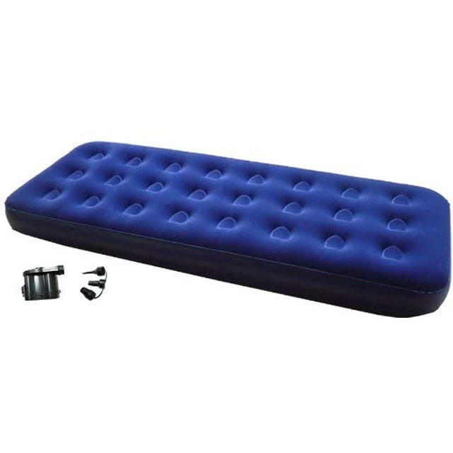 Zaltana Matelas Pneumatique Format Simple avec Pompe à Air CC, Doté d'Un Matériau Doux pour Sieste en Bleu, support à Ressorts Ensachés pour une Fermeté Réglable, et dimensions de 185 x 74 x 19 cm (73 x 29 x 7,5 Pouces). Comprend une Pompe à Air CC à Piles Nécessitant 4 Piles de Style D (Vendues Séparément). Convient à la Maison et au camping, avec une Capacité de Charge Maximale de 350 Lb.