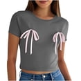 thumbnail image 4 of Pisexur Nouveau T-shirt à Manches Courtes Col Rond Imprimé Décontracté pour Femmes, Hauts d'Été pour Femmes Rose, G, 4 of 4