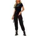 thumbnail image 1 of INSPIRE CHIC T-Shirt Décontracté en Velours Noir à Manches Courtes et Col Rond pour Femme, Taille g., 1 of 8