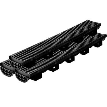 VEVOR Trench Drain System, 5.8x3.1x39-inch HDPE Drainage Trench,Channel Drain with Plastic Grate, Black Plastic Garage Floor Drain, 3x39" Trench Drain Grate, For Garden, Driveway-3 Pack