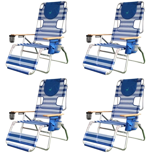 Ostrich 3-N-1 Altitude Outdoor Reclining Patio Beach Lounge Chair, Blue (4 Pack)