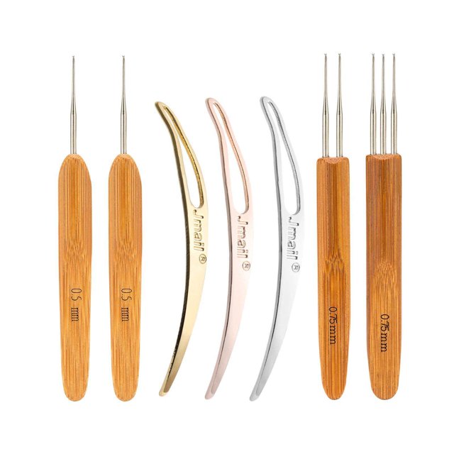 pitrice 7 Pcs Manche en Bambou Crochet Dreadlock Crochet Aiguille Outil Tressage Fabrication de Cheveux