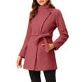 thumbnail image 4 of INSPIRE CHIC Manteau Long Classique pour Femme à Col Montant, Manches Longues, d'Hiver, Ceinturé, m Rouge Melon D\'eau, 4 of 7