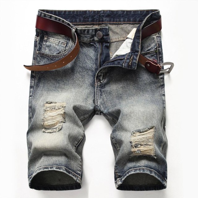 Meichang Mens Jean Shorts Big and Tall Ripped Distressed Denim Trunks Vintage Washed Denim Shorts Slim Fit Stretchy Straight Leg Jean Trunks