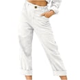 thumbnail image 2 of Penkiiy Pantalon Capri Décontracté pour Femme à Taille Élastique, Blanc, 2TG, 2 of 5