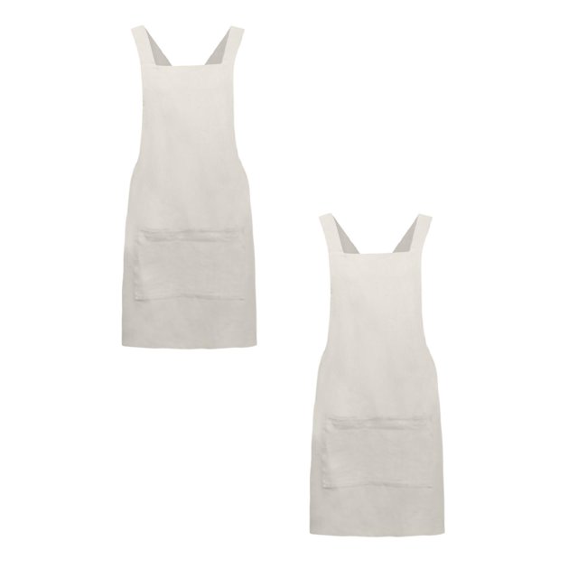 Oleegame 2PC Pretty Apron Women Cotton Linen Cross Back Apron Japanese Housework Kitchen Wrap Pinafore BG Beige