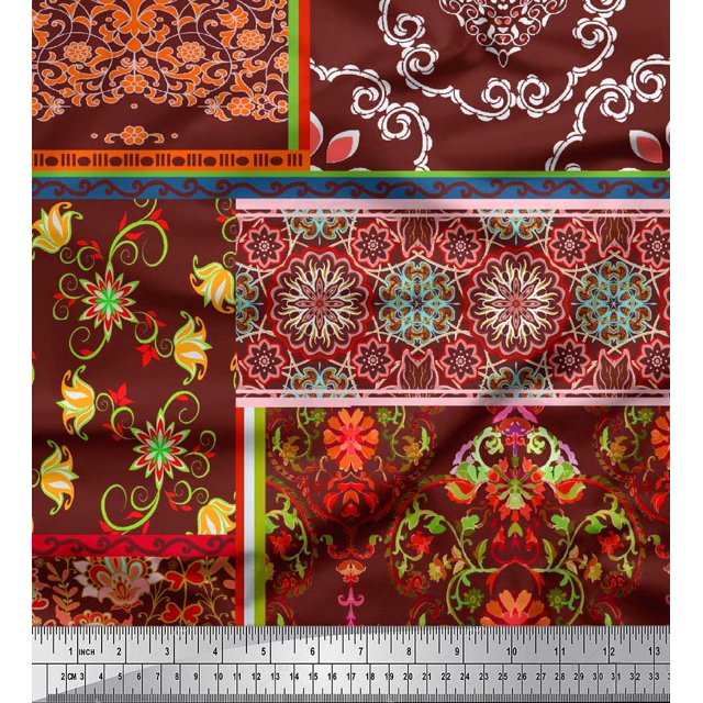 Soimoi Rayon Fabric Floral & Damask Patchwork Printed Craft Fabric by The Yard 56 Inch Wide