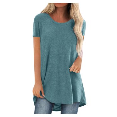 EQWLJWE Hauts pour Femmes Liquidation Hauts d'Été pour Femmes Mode Grande Taille Col Rond Manches Courtes T-shirt Long Blouse