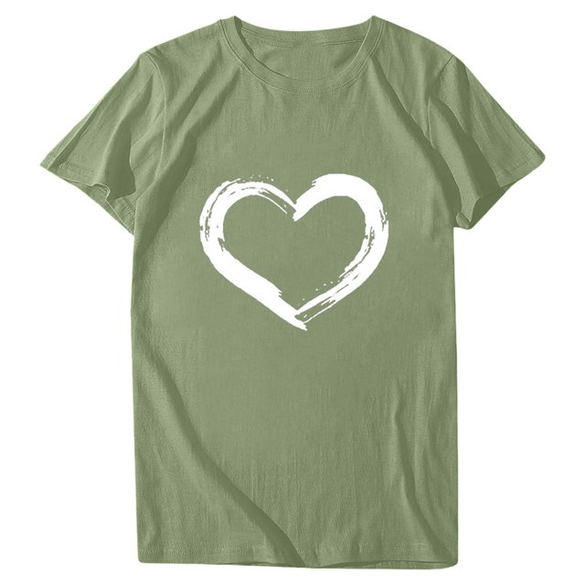 Babysbule Hauts pour Femmes en Liquidation Femmes Manches Courtes Col Rond Imprimé en Forme de Cœur Hauts Décontractés Blouse T-shirt