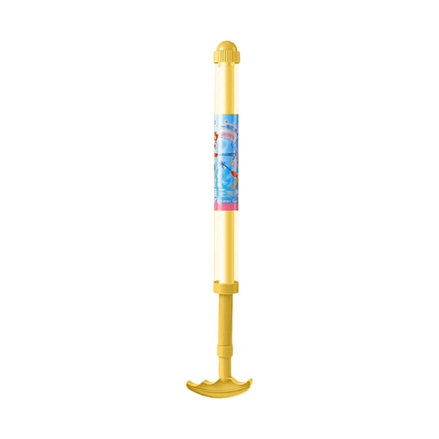 Water Spray Pump Toy made of durable PP plastic, featuring a yellow cylindrical body with an ergonomic handle and a multi-hole nozzle for creating unique water explosion effects. Designed for parties, concerts, water festivals, and pool gatherings, it is lightweight and easy to use with a simple dip, pull, and spray mechanism. The toy includes a colourful label on the body, enhancing its playful design.