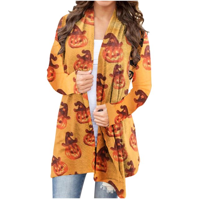 Honganda Cardigan Imprimé Halloween pour Femmes, Manteau Ample à Manches Longues