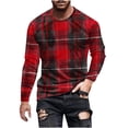 thumbnail image 2 of YOIAVAIOY T-Shirts à Carreaux pour Hommes T-Shirts Graphiques Stylés Manches Longues Col Rond Hauts Tee Chandails Légers Blouses Rouge m, 2 of 5