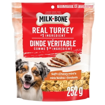 Régals tendres et fondants Milk-Bone® avec de la vraie dinde comme premier ingrédient, mini-gâteries pour chiens à la recette à la dinde (252 g), 6 unités par caisse