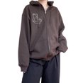 thumbnail image 1 of FOCUSNORM Women Juniors Jacket, Bear Printed Pattern Zipper Closure Hooded Coat, 1 of 5
