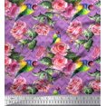 thumbnail image 1 of Soimoi Modal Satin Fabric Bird,Leaves & Rose Floral Fabric Prints By Yard 42 Inch Wide, 1 of 3