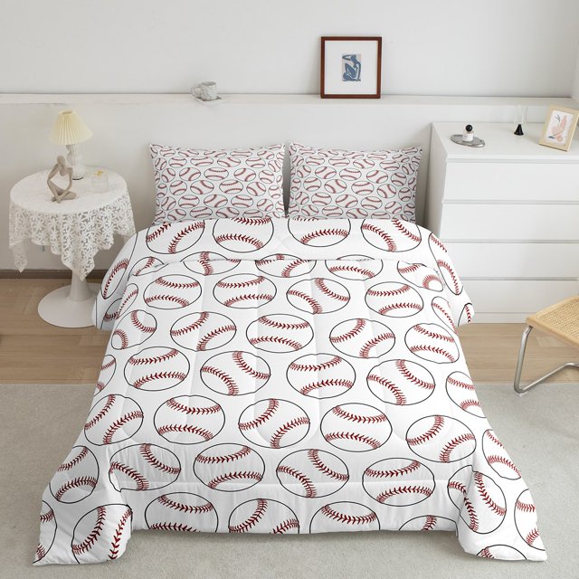 Erosebridal Softball Sports Bedding Full Comforter Set, Baseball Down Comforter, Cartoon Balls Decor, Reversible 3pcs