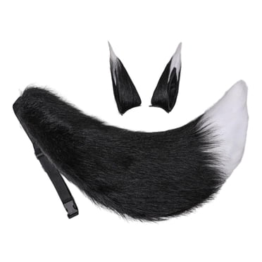 3 Pieces Ears Hair Clips Faux Long Tails for Cosplay Dress up Black