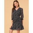 thumbnail image 3 of INSPIRE CHIC Women's 3/4 Sleeve Ruffle Hem Buttons Decor Drawstring Ruched Dress, 3 of 6