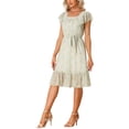 thumbnail image 4 of INSPIRE CHIC Robe pour Femme Florale à Encolure Carrée Manches Volantées Style Casquette Midi à Volants Robe d'Invitée de Mariage L Blanc Jaune, 4 of 6