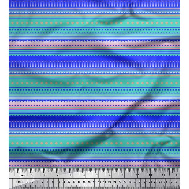 Soimoi Poly Georgette Fabric Stripe,Heart & Dot Texture Printed Fabric 1 Yard 52 Inch Wide