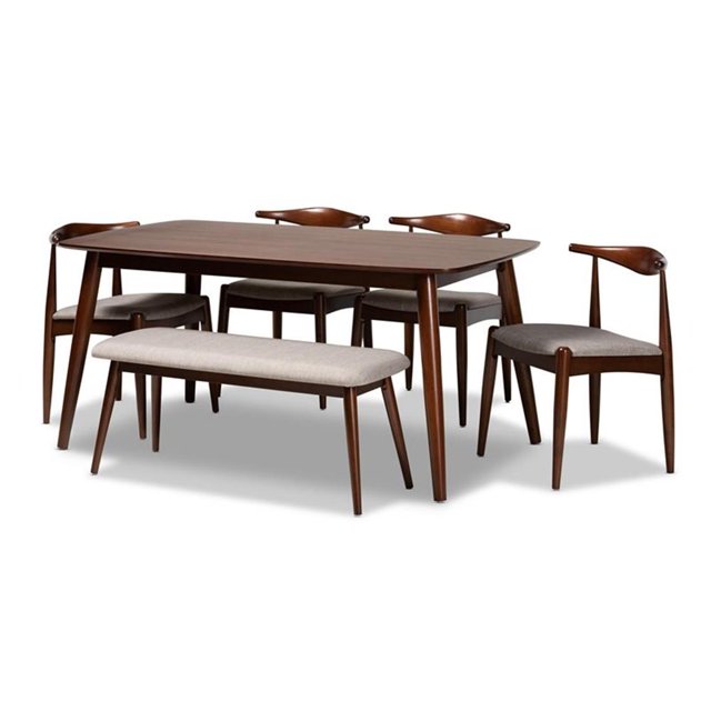 Baxton Studio Amato Gray Upholstered Wood 6-Piece Dining Set