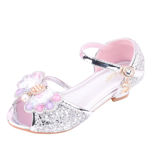 MIASHUI Chaussures de Fille Robe Chaussures de Princesse Mary Jane Talons Bas Paillettes Fête Mariage Chaussures, Argent, 5,5-6 Ans