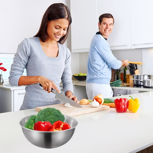 Ensemble de Bols à Mélanger en Acier Inoxydable, Organisateur de Rangement pour Aliments de Réfrigérateur Domestique, Robuste, Résistant à la Rouille, Robuste, Facile à Nettoyer, Va au Lave-Vaisselle, Polyvalent pour Mélanger, Servir, Salade, Maïs Soufflé, Empilable