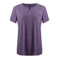 thumbnail image 2 of Ladies Top V Neck Fashion Solid Color Short Sleeve Pocket Loose T Shirt, 2 of 4