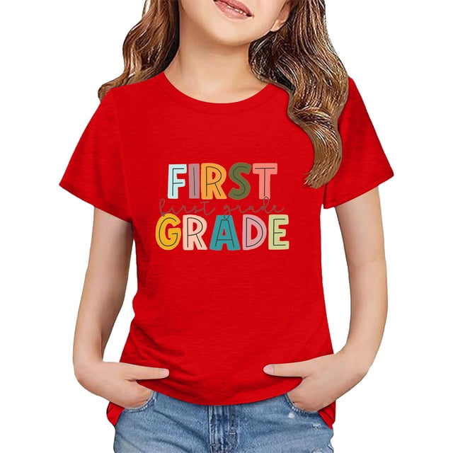 LIJCC Garçons Filles Premier Jour de Première Année Rentrée des Classes T-Shirt en Coton T-Shirt à Manches Courtes Haut T-Shirt à Imprimé Lettres Haut de Rentrée