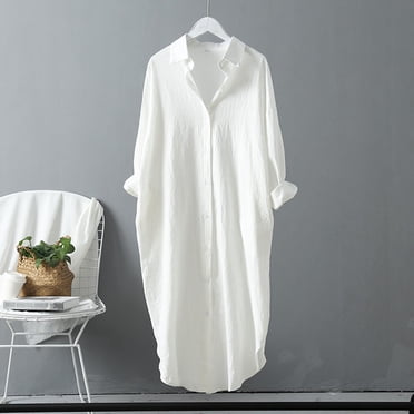 Meichang Womens Long Button Down Shirts Oversized Long Sleeve Collar Tops Spring Trendy Lightweight Cotton Blouses Solid Casual Boyfriend Tops