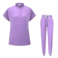 thumbnail image 2 of FRSASU Ensemble de Sarraus pour Femmes Manches Courtes Col Rond Hauts et Pantalons de Jogging à Cordon Ensembles de Sarraus avec Poches Violet TG(TG), 2 of 5