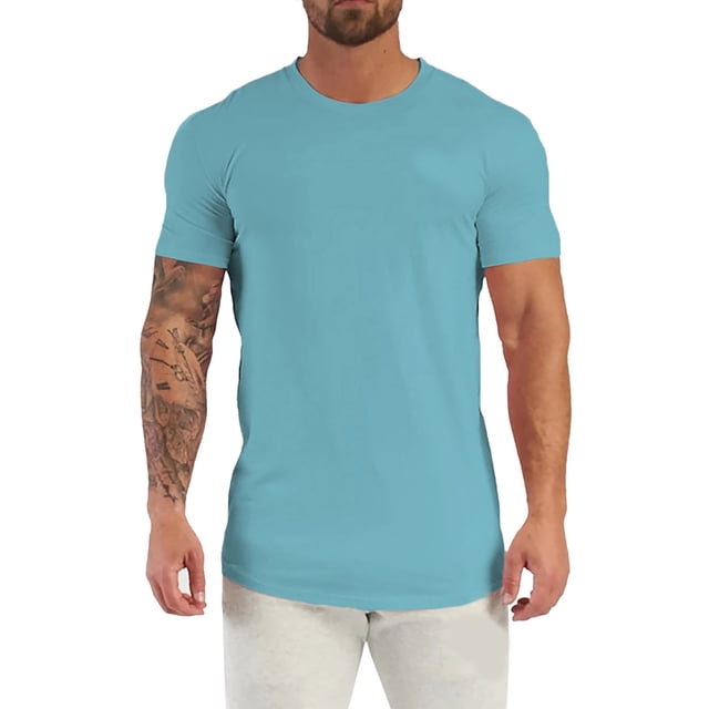 BOBOGOJP T-Shirts pour Homme à Manches Courtes, Col Rond, Coupe Ample, Hauts Décontractés, Chemise (Bleu Ciel,m)