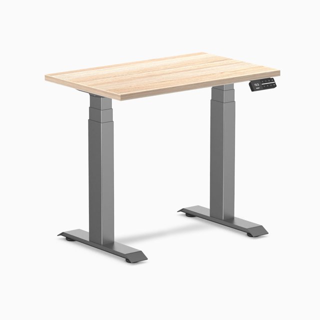 Desky Bureau Assis-Debout Mini Double - Chêne Classique / 32 x 20 Pouces / Gris Espace