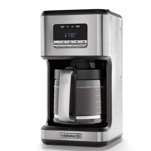 Calphalon Cafetière, Machine à Café Programmable avec Carafe en Verre, 14 Tasses, Acier Inoxydable