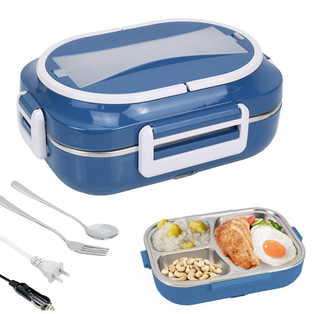 Wzzjkit Three Compartments Leakage Proof Heating Electrical Lunch Box Plug in Heat Preservation Two in One Lunch Box