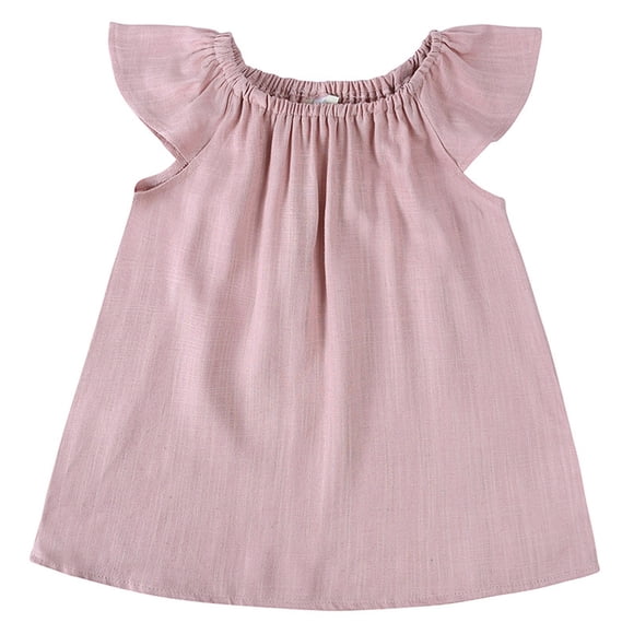 LUOGENLI Dress Kids Toddler Baby Girls Spring Summer Solid Ruffle Sleeveless Princess Dress Clothes Casual Dress for Girls Knee Length 18-24 Months